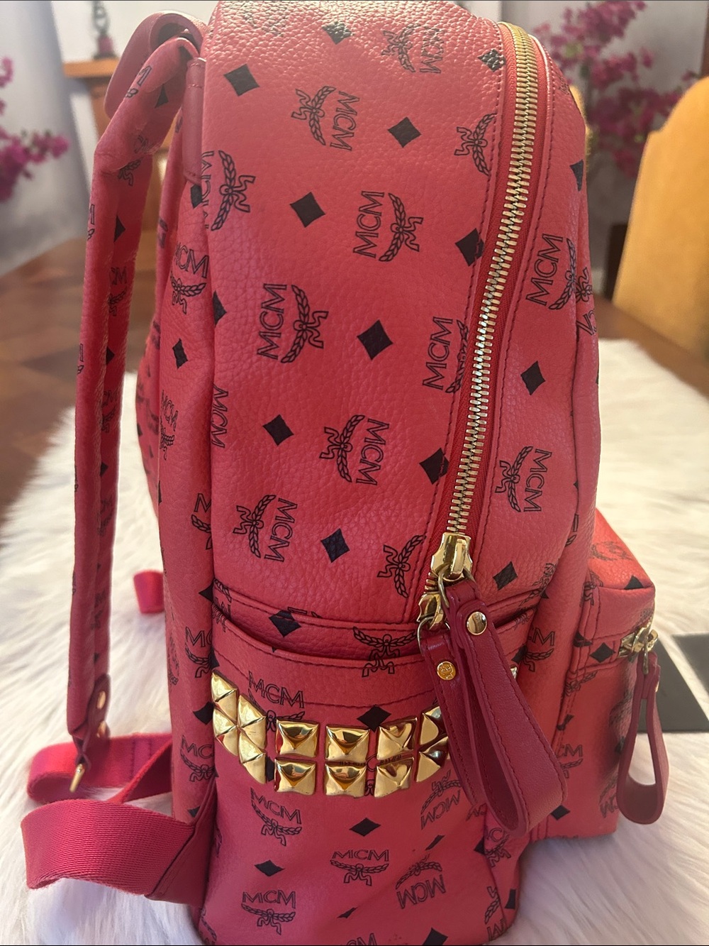MCM Red Logo Backpack with Gold Hardware - Picture 2 of 10